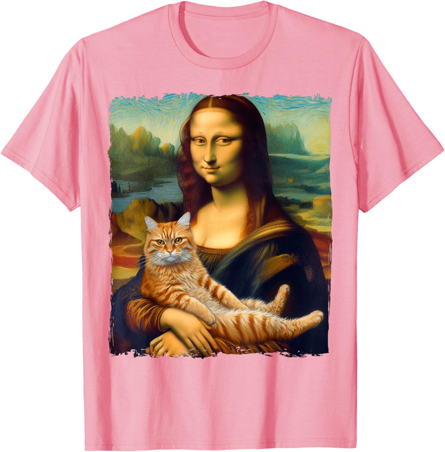 Mona Lisa Holding Cat Portrait Art Painting Kitty Cat Mom T-Shirt S