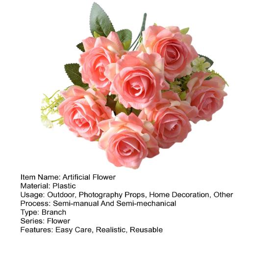7-Head Artificial Rose Realistic Fake Flower Bouquet Home Office Wedding Party Indoor Outdoor
