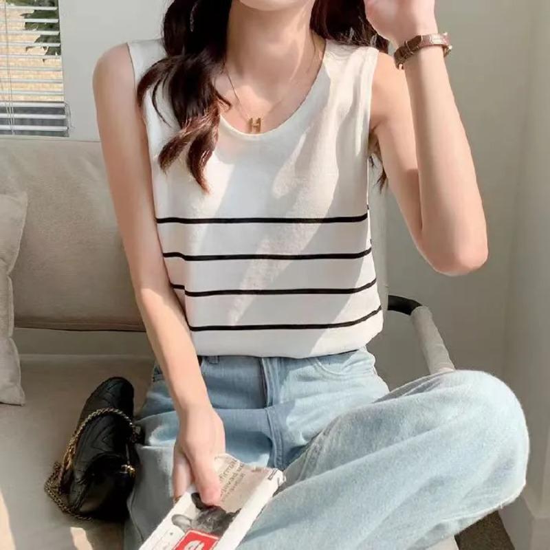 Women's Striped Tank Top Sleeveless Knit Casual Vest