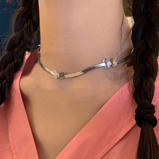 

Women Necklace Good-looking Silver Color Hypoallergenic Clavicle Chain Slim Snake Bone Butterflies Ladies Necklace Clavicle Chain