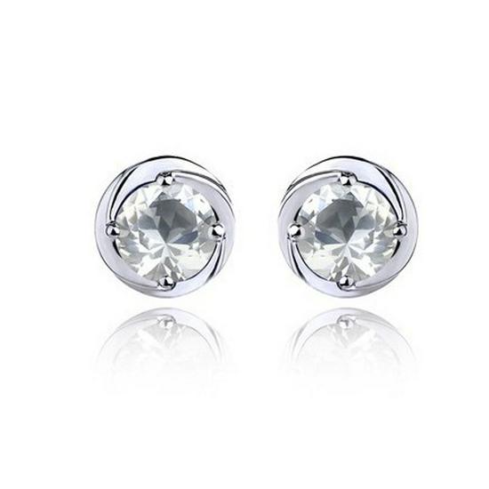 S925 Sterling Silver Amethyst Round Four-Claw Crystal Stud Earrings
