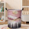 1pc, Blush Pink Mountain Moon Print Laundry Basket, Collapsible Storage Bin with Handles, Watercolor Nature Organizer, Laundry Baskets