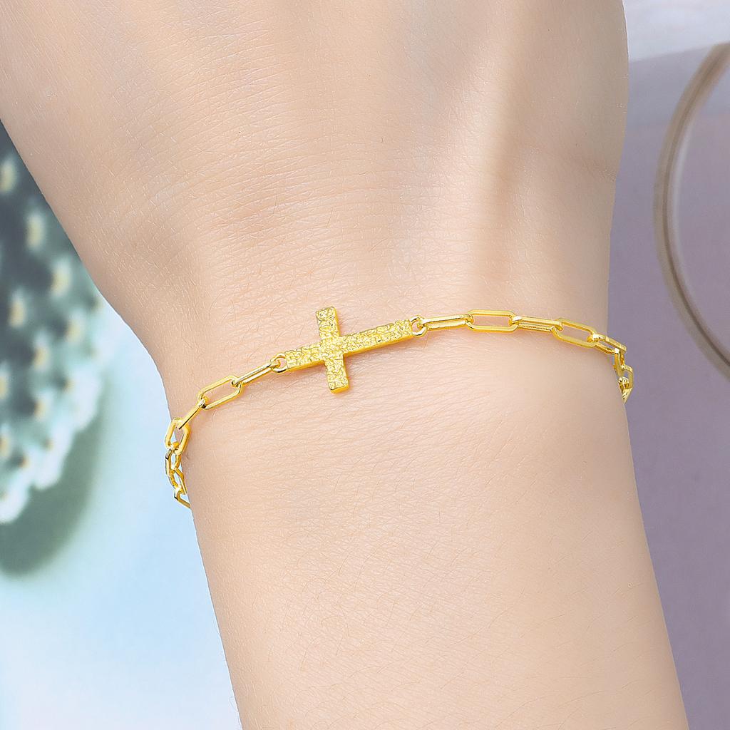Orstarry Nowa Srebrna Próby 925 Złota 18k Bransoletka z Krzyżem Symbol Religijny Łańcuszek Bransoletka Damska Trend Urodzinowy Biżuteria Prezenty
