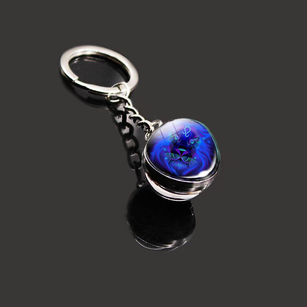 Kulatý svítící krystal zvěrokruhu Keychain - Panna & Lev