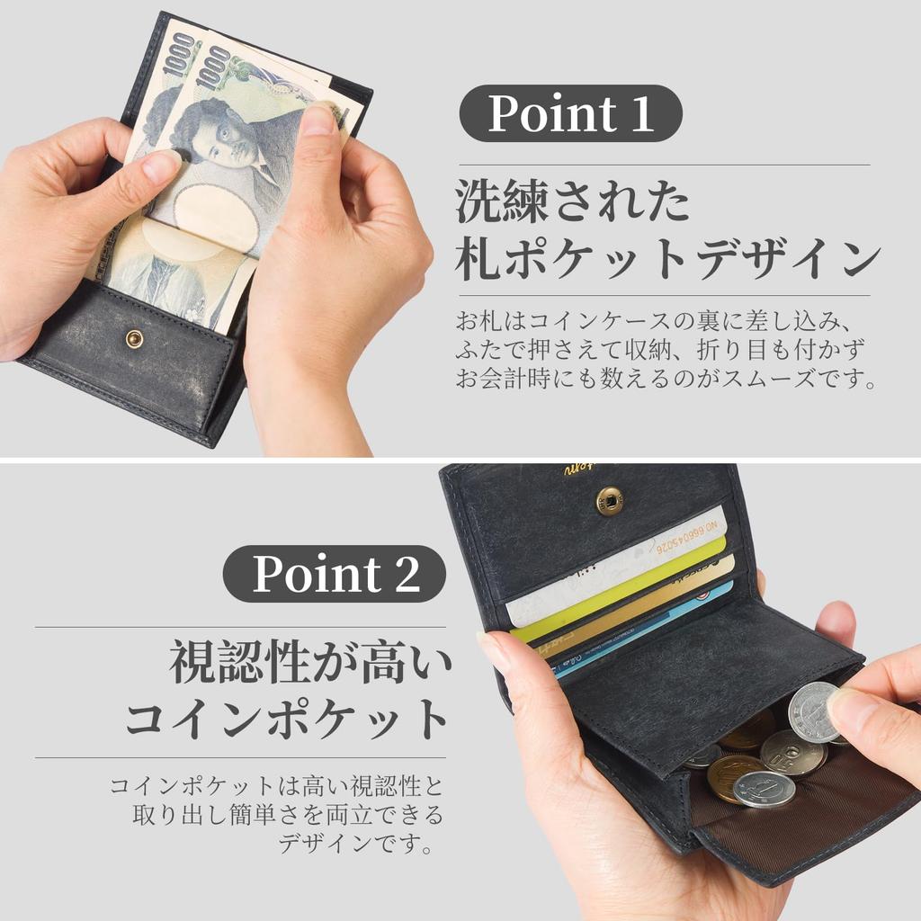 Lautem Men's Bifold Wallet, Small, Slim, Compact, and Women's, Made with Italian Pueblo Leather. Navy.