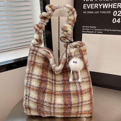 Vintage Plush Merad Tote Bag Women's 2025 New Fashion Shoulder Women's Bag Casual Lamb Plush Messenger Bag