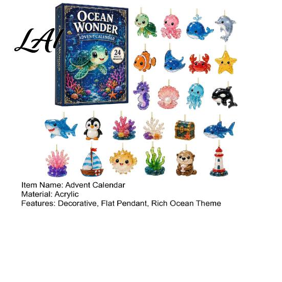 Creative Desktop Ornaments Ocean Advent Calendars 2026 Marine Themed 24 Days Christmas Countdown Calendar Gift Box 2D Acrylic Sea Animal Ornament