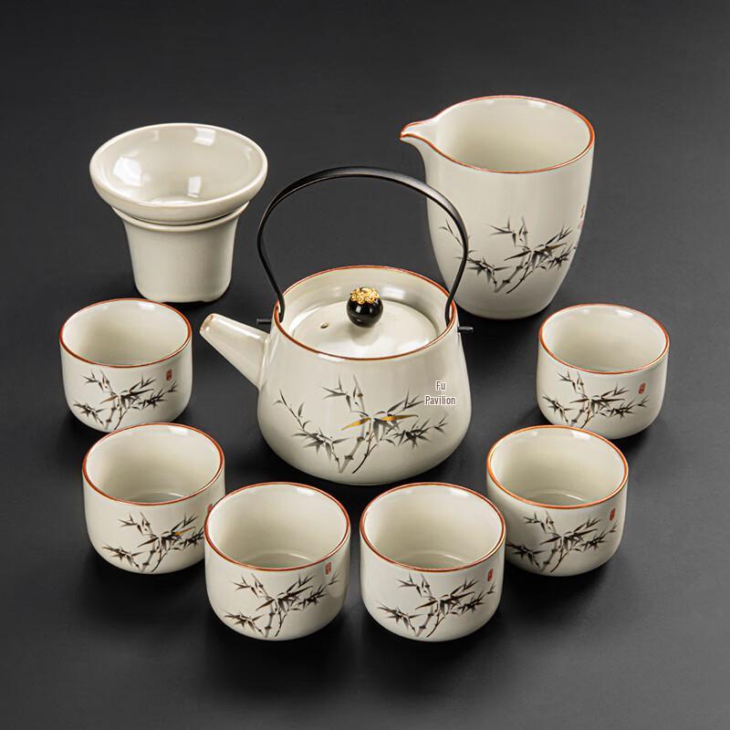 Lainuo Ru Kiln Bamboo Handle 9-Piece Tea Set