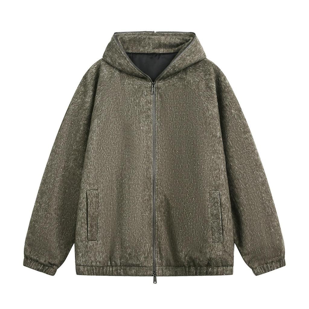 Textured Mohair Silhouette Hooded Jacket Couple Autumn and Winter Retro Lazy Style Thick Cardigan Sweater Jacket