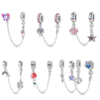 S925 Silver Flower Butterfly Pendant Safety Chain Beaded Bracelet Necklace DIY Craft Making Kit