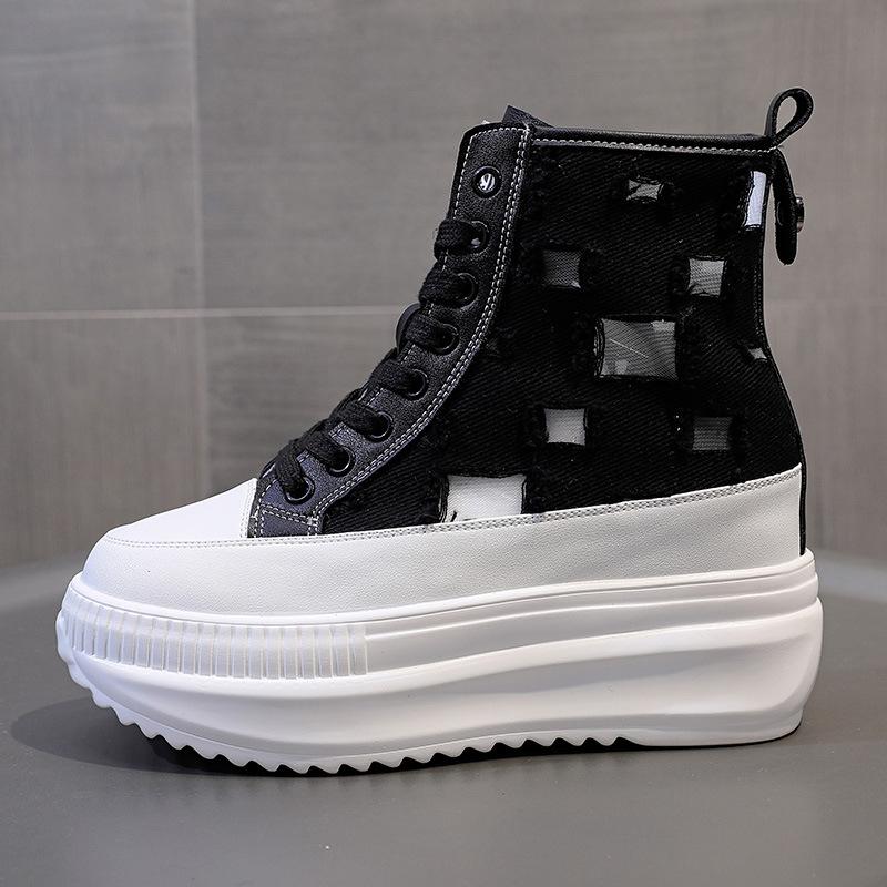 Sneakers Alte da Donna Stivali in Rete Stivali in Rete Cava da Donna Stivaletti Estivi Altezza Suola Spessa 8 cm Scarpe da Donna con Rialzo