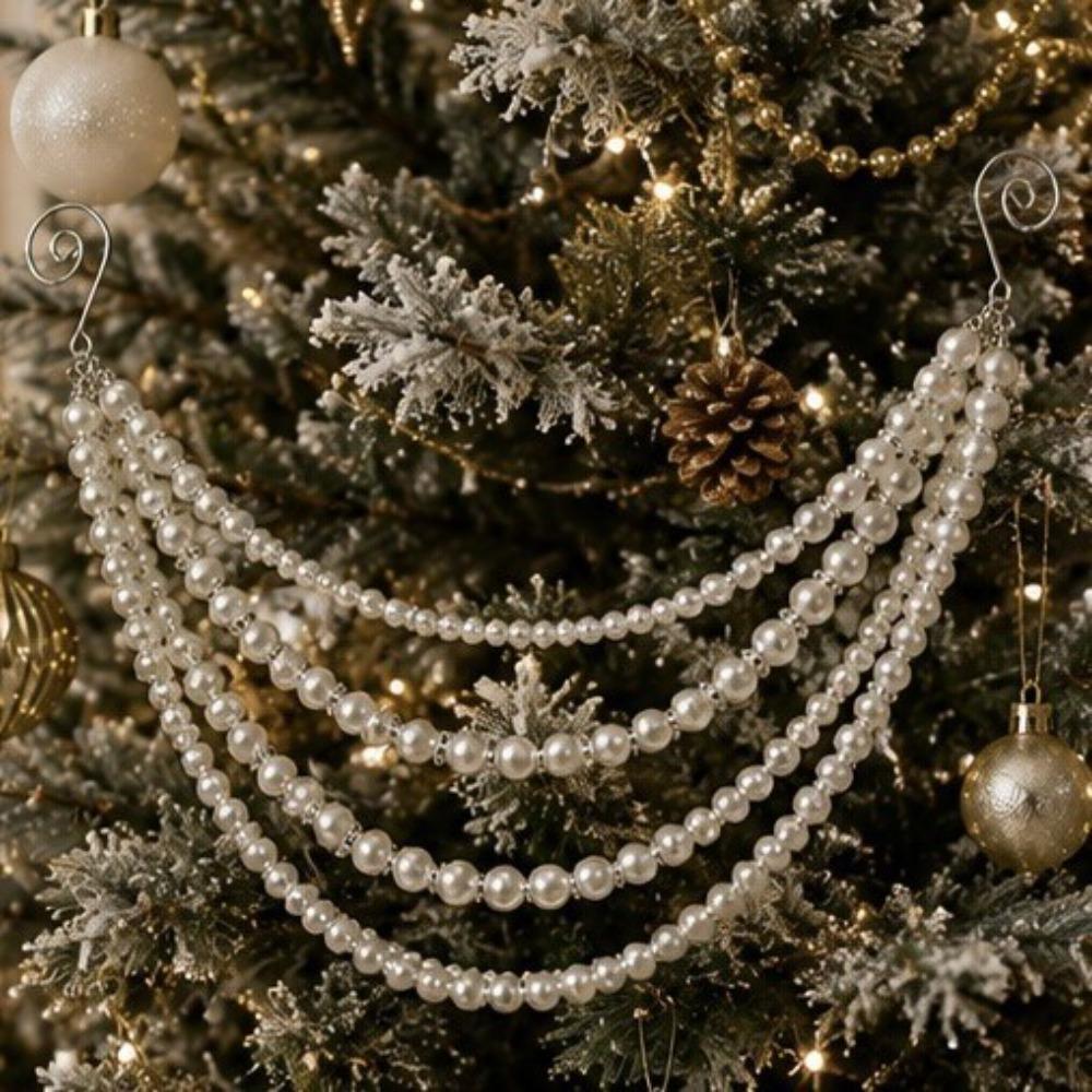 with Hanging Hooks Christmas Pearl Garland Xmas Tree Hanging Beads Chain Storefront