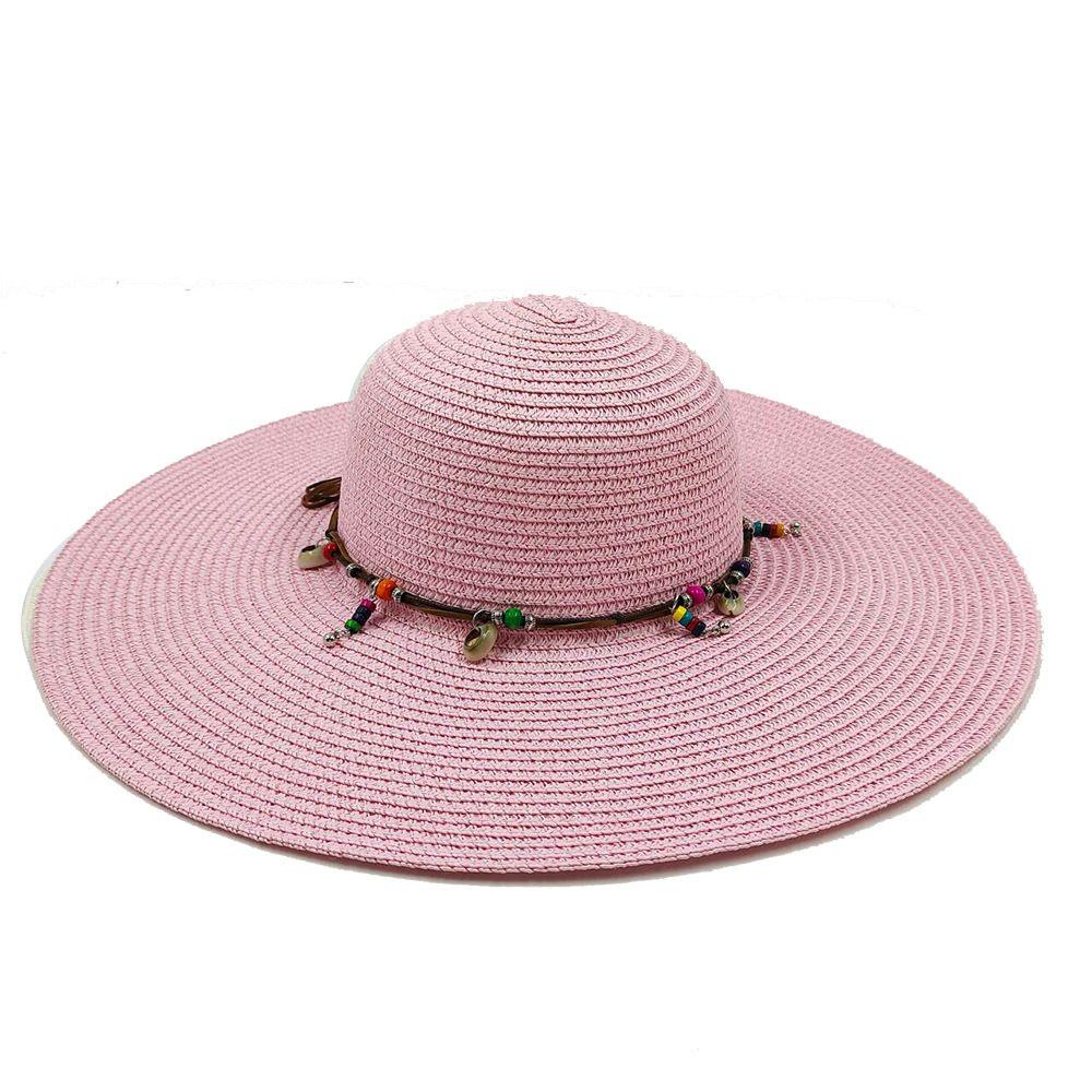 Ladies' Summer Straw Hat 13CM Large Brimmed Beach Hat Sunshade Hat Outdoor Beach Travel Hat Foldable