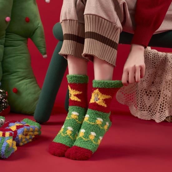 Christmas Fuzzy Socks Women Warm Fluffy Crew Socks Colorful Winter Slipper Socks for Home Lounging Sleeping Holiday Gift