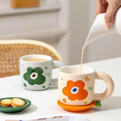 Kreativer Dänischer Blumenbecher mit Deckel Geschenk Kaffeetasse Paar Hoher Wert Wasserbecher Keramiktasse Souvenir