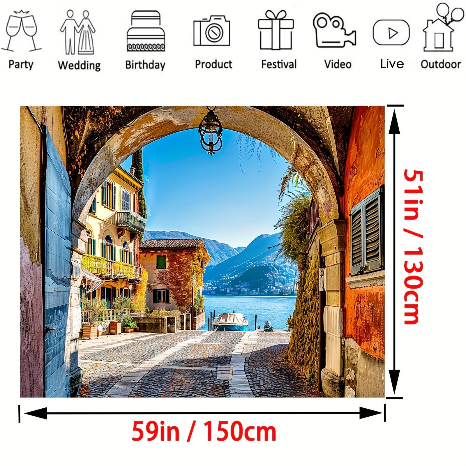 1. Background of Italian Town Street, Old Town Street, Lago di Como Port, Italy Photography Background of European Travel (as the picture,130X150cm)