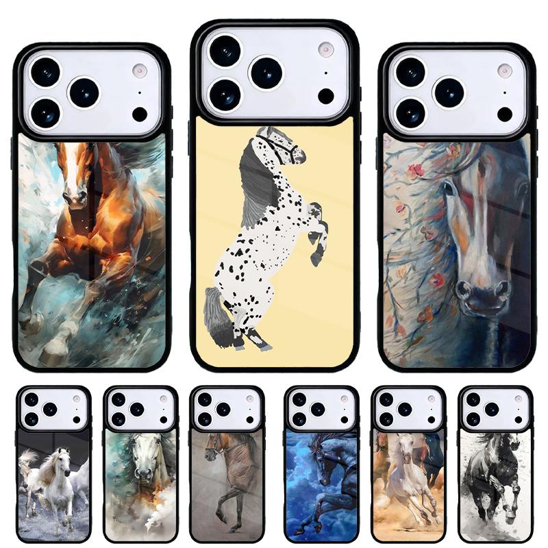 Horse Painted Art soft Phone Case for iPhone 17 16 15 14 13 Pro Max Back Cover for 12 11 Pro Coque