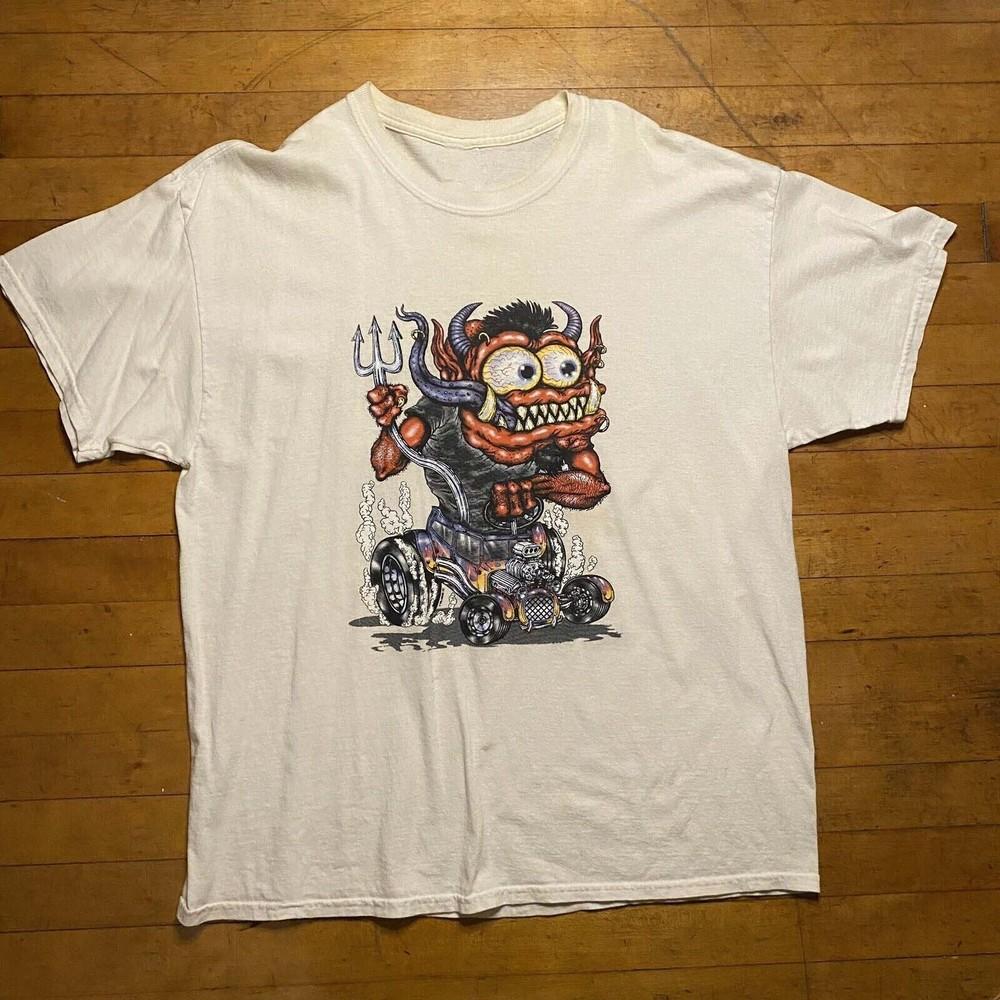 Rat Fink Ed Roth XL Monster Hot Rod Flames Devil White T Shirt Unisex T-Shirt XXXXL