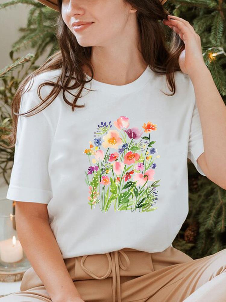 Pflanzenstil Trend Niedlich 90er Jahre T-Shirt Oberteil T-Shirt Kurzarm Sommerkleidung Druck Rundhals Mode Damenbekleidung Grafik-T-Shirt