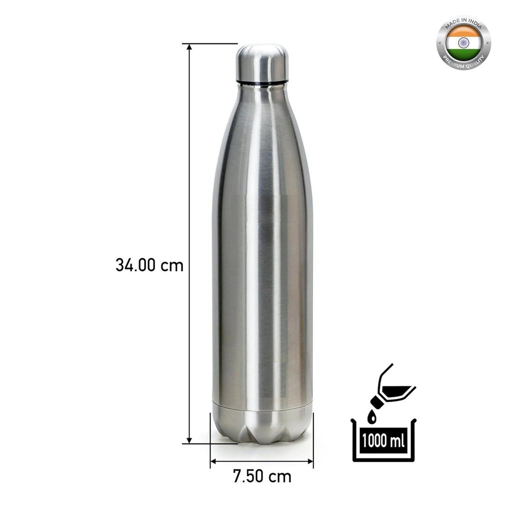 1000 Stainless Steel 24 Hours Hot & Cold ISI Certified Double Walled Leak Proof Vacuum Flask/Water Bottle for Office/School/College/Gym/