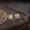 14K Gold-Plated S925 Silver Four-Leaf Clover Jade Earrings - Ancient Chinese Style, Small & Exquisite.