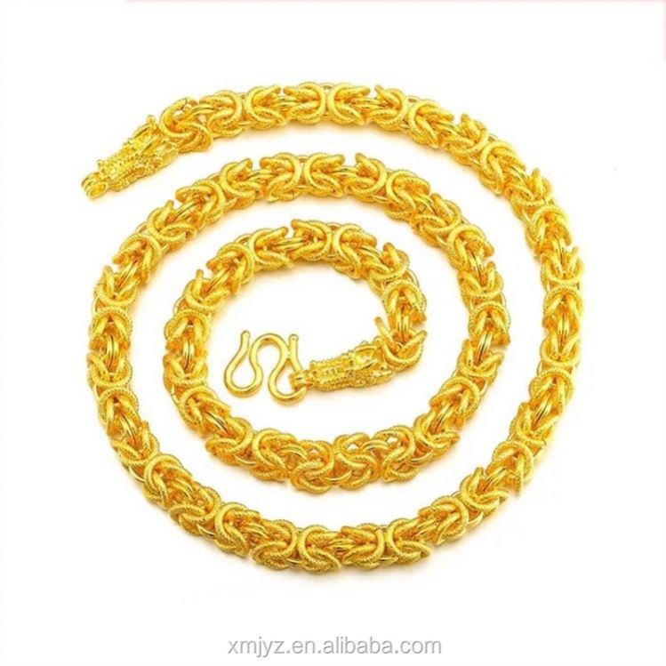 Gold Dubai Brass Gold Plated Fire Double Faucet Cloth Dragon Pattern Necklace Factory Direct Men's Jewelry