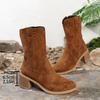 Women's boots 25 autumn and winter new V-mouth embroidered side zipper thick heel knight boots retro medium tube pointed western cowboy boots