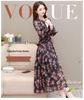 Women's Mid-Length Floral Chiffon Spring Dress - Waist-Slimming, Over-the-Knee, Long-Sleeved Fashion