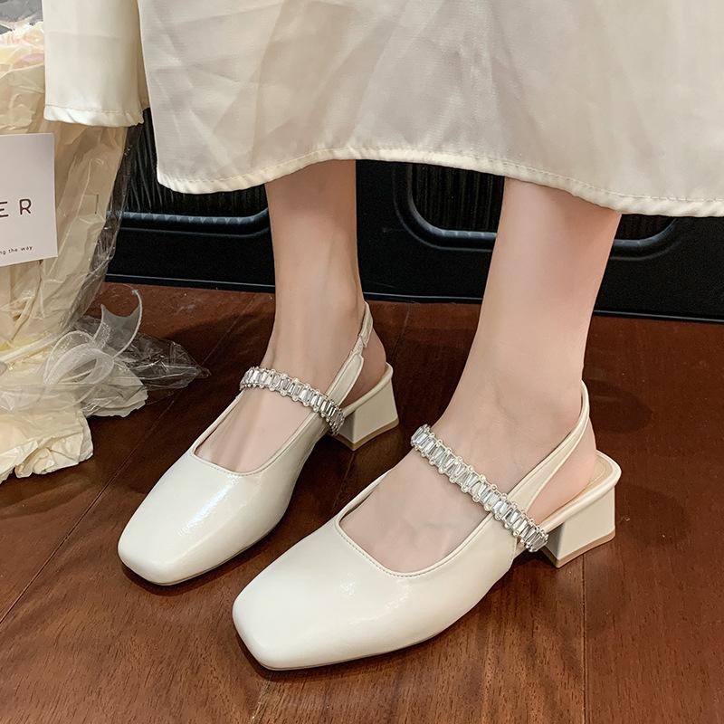 Wind Bag Head Sandals Women's New Summer with Skirt High Heels Thick Heel Mary Jane Single Shoes