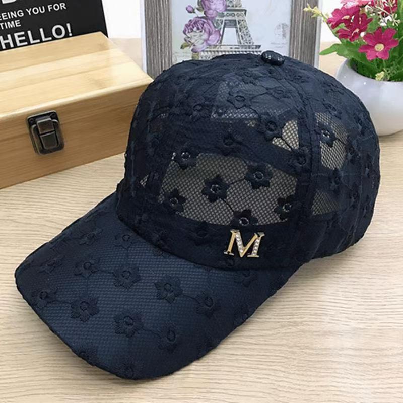 Korean Style Rhinestone Baseball Cap: Floral Lace Mesh Hat with Sun Protection