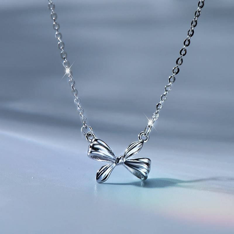 French New Plain Silver Neck Chain Versatile Premium Bow S925 Sterling Silver Necklace Girls Jewelry 925 silver