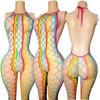 Women's Beach Cover Sexy Mesh Lingerie Rainbow Fishnet Porn Crotchless Bodysuit See-Through Lingerie Bodystocking For SM
