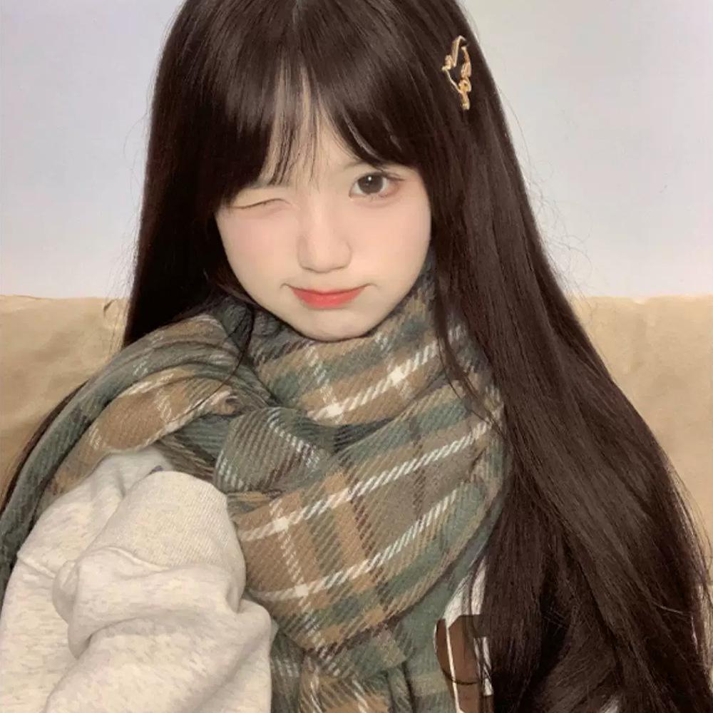 Sciarpa a Quadri Invernale da Donna, Stile Giapponese-Coreano Carino, Versatile Scaldacollo Caldo a Sciarpa