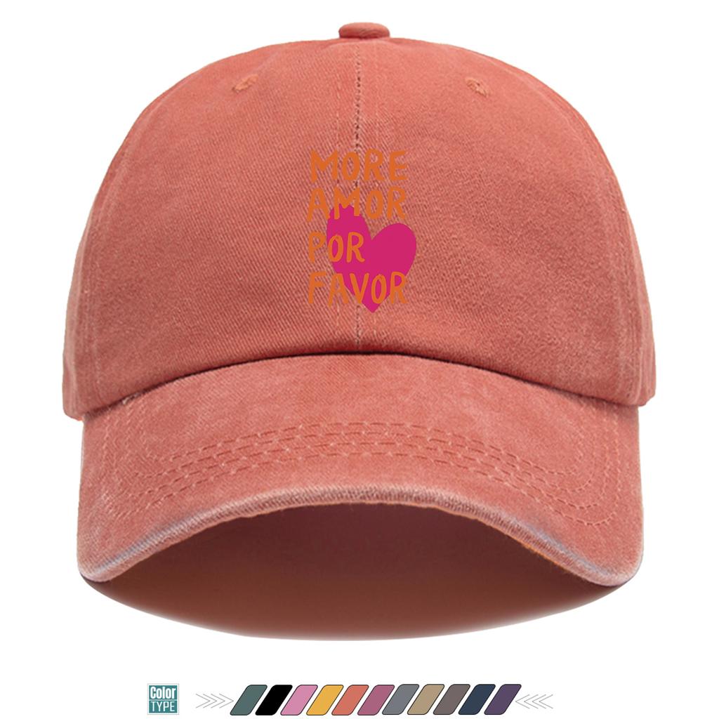 Pc MORE AMOR POR FAVOR Spanish Lettering Baseball Cap  Adjustable Duckbill Hat with Heart Print  Buckle Closure Lightweigh