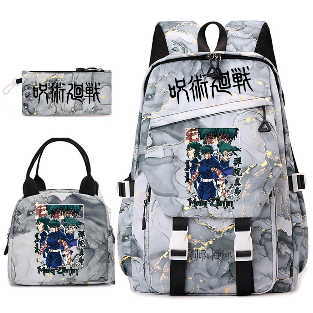 Jujutsu Kaisen Anime Print Schooltas Set 3 Stuks Rugzak Lunchtas Etui voor Meisjes Lichtgewicht Casual Dagrugzak
