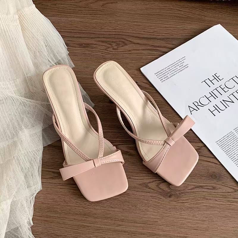 French niche fashion stiletto sandals fairy shoes bow versatile with skirt high heels 2025 summer new