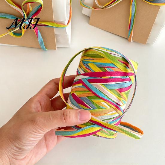 Natural Texture Twine for Gift Tags Colorful Raffia Packaging String, Flexible Paper Floral Bundling Multi Color Holiday Decorations Rope, Multi-color