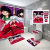 Anime Inuyasha Pattern Bath Shower Curtain Set 4pcs with Hooks Cartoon Decor Bathroom Toilet Mat Lid