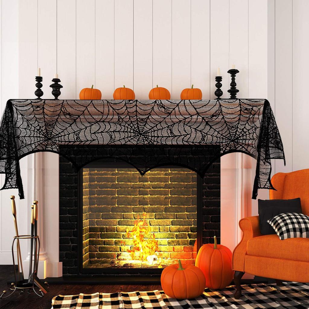Black Lace Combo Halloween Table Flag Halloween Spider  Tablecloth Spooky Decoration Cloth