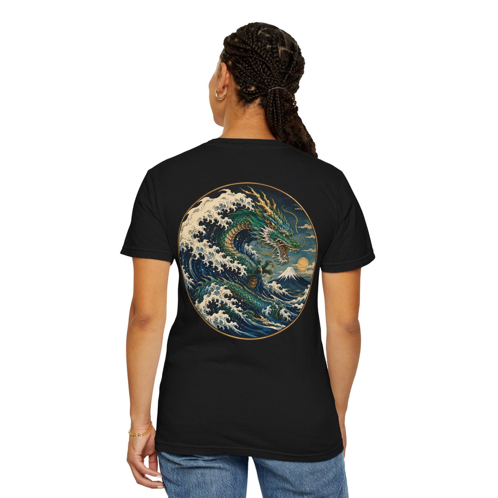 Dragon Tide Core Tee | The Great Wave Series II | Japanese Dragon Shirt | Hokusai Inspired Wave Tee | Ocean Art Back Print L