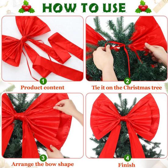 Extra Large Christmas Tree Topper Bows 70.9" x 24" Giant Bow Ribbon Tie for Tree Wreath Birthday Wedding Engagement Backdrop Wall Decor