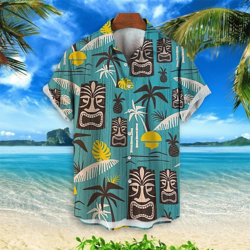 3d Tiki Print Hawaiian Shirts For Men Retro Men's Shirt Loose Casual Male Clothing 2024 New Fashion Trend Man Short Sleeve