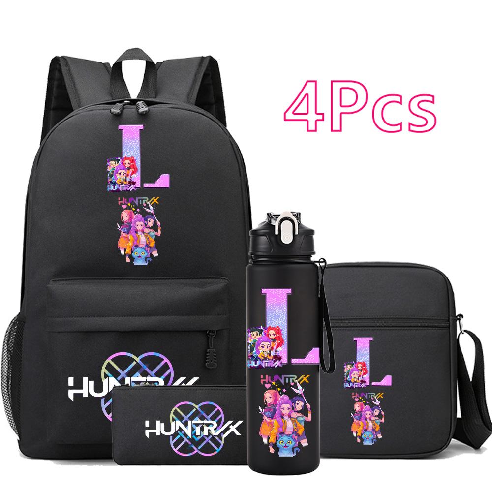 4Pcs/set Cartoon Backpack Large Capacity Bookbag Shoulder Bag Case bag with 750ml Water Bottler Boy Girl School Bag Kid Gift