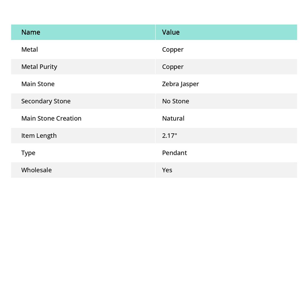 Jaspe Zèbre Style Ethnique Pendentif Bijou en Cuivre 2.17" V3N38