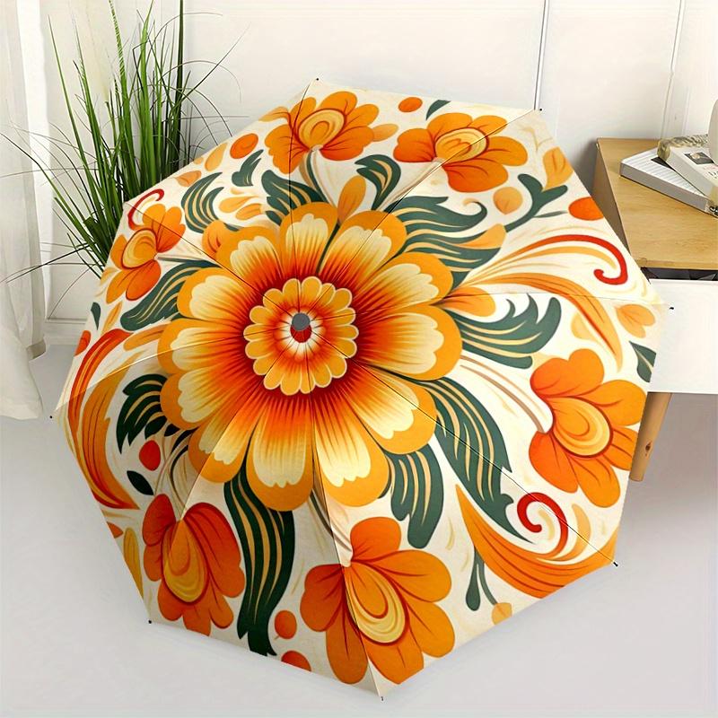1pc Chrysanthemum Design Pattern Beautiful Looking Automatic Folding Umbrella, 3 Folding, 8 Pole Frame Design, Durable and Suitable for Trav