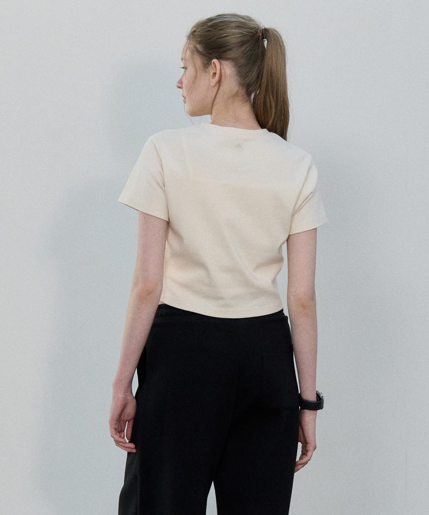 BASIC HOUSE Women'S Round Crop Short Sleeve T-Shirt Cream Lats0202