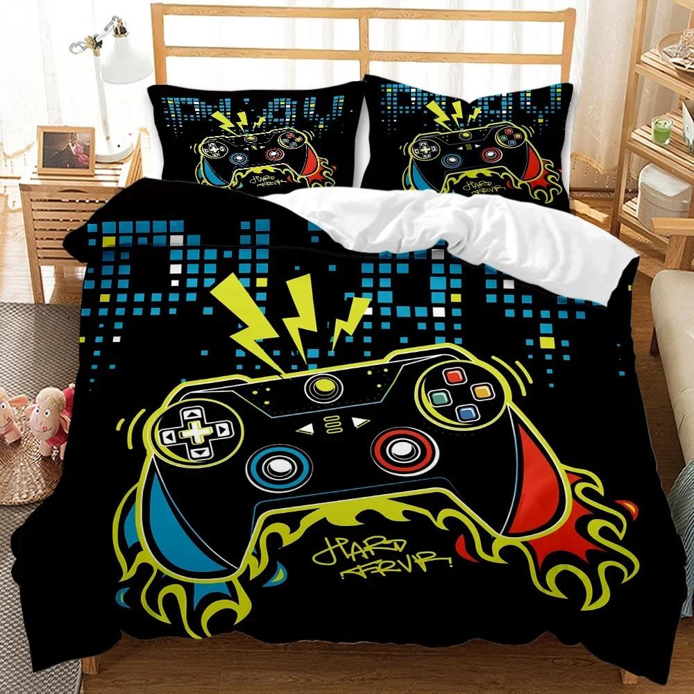 Gaming-Bettwäsche-Set, Gamer-Zimmer-Dekor, Gamer-Bettbezug, Jungen, Mädchen, Kinder, Teenager, Videospiele, Twin Queen King, Polyester-Bettbezug