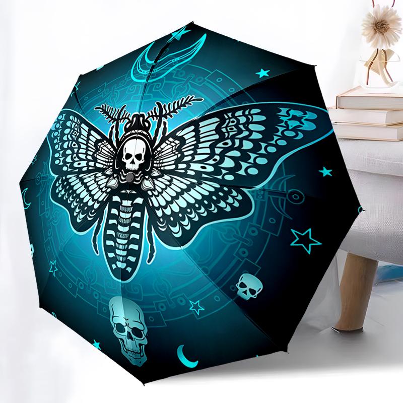Witch Gothic Death Moth Folding Umbrella Auto-Open Design 8 Iron Ribs Plastic Handle Foldable Sunshade Perfect Christmas Gifts