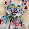 New 2024 Summer Gorgeous Flower Print Chiffon Holiday Long Dress Boho Women's Sexy Deep V Neck Sleeveless Ruffles Buttons Robe