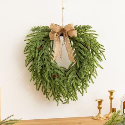 50cm Christmas Wreath With Pinecones Heart Shape Door Hanging Decor Home Front Festive Decoration